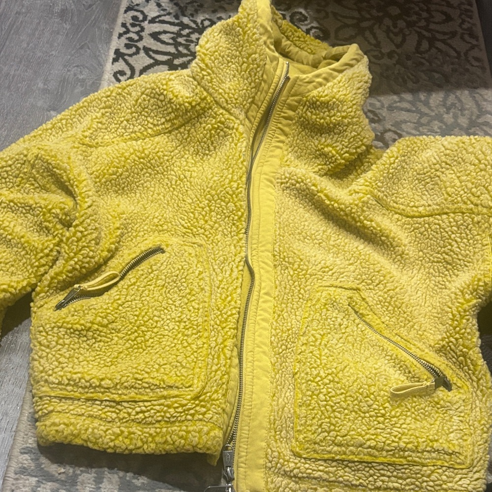 FP Movement by Free People Yellow Teddy Sherpa Zip Jacket with hoodie